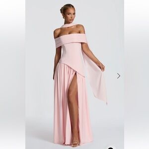 Babyboo Off the Shoulder Pink Gown with Drop Waist